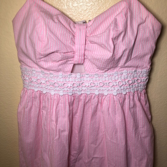Lilly Pulitzer Kaitlyn Striped Seersucker pink and white sundress size 4 - Picture 5 of 13